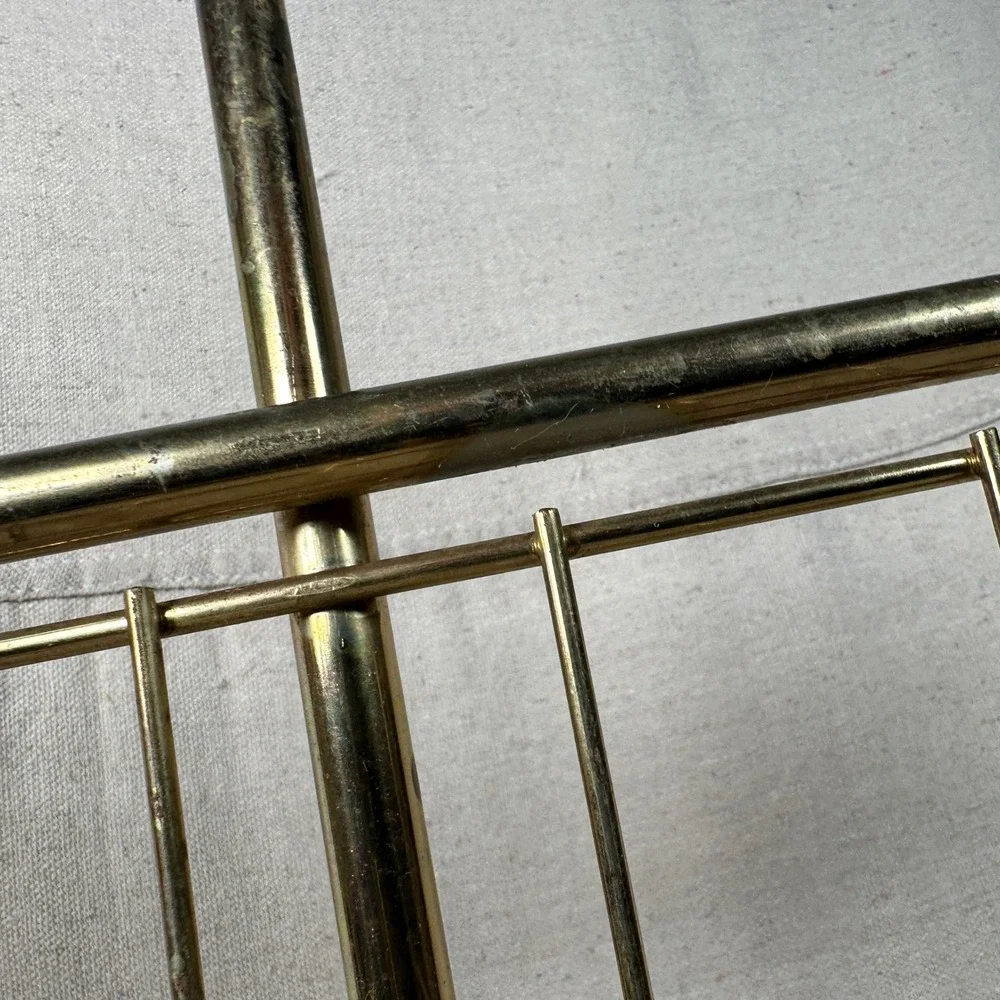Vintage Mid Century Modern Brass Tone Wire Magazine Rack Record Holder MCM Gold